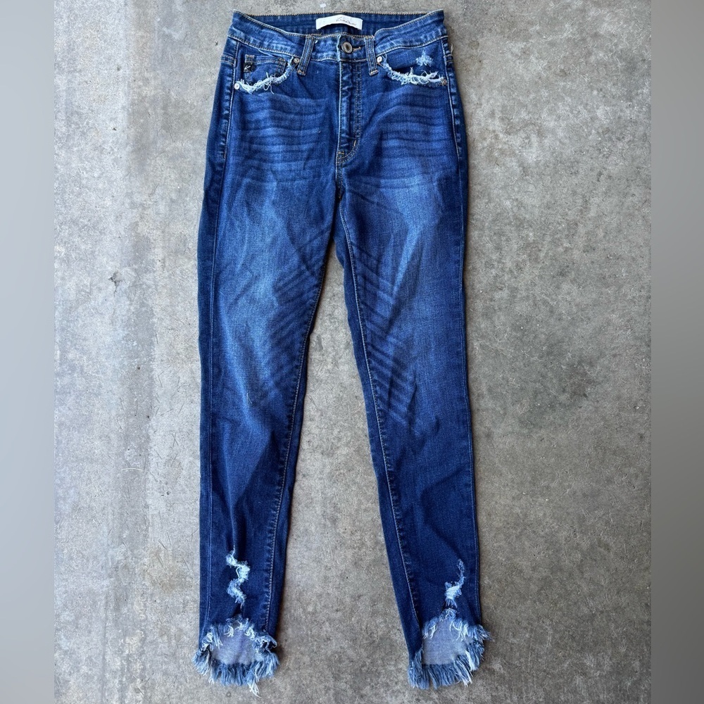 KanCan Dark Blue Frayed Hem Skinny Jeans